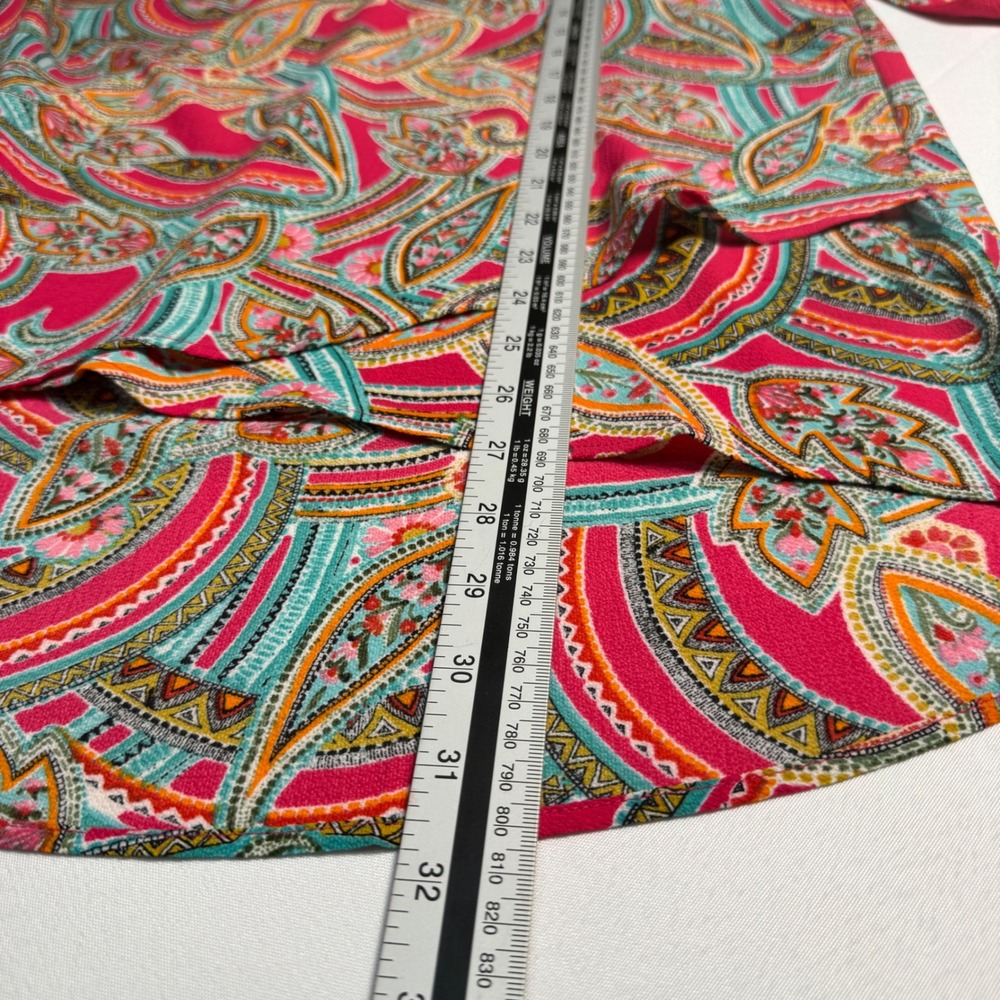 Boho Chic Womens Paisley Blouse Size Large Long Sleeve Tie Cuff Pink Multi - Picture 7 of 9